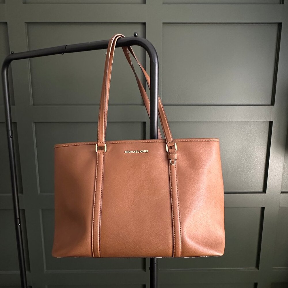 Michael Kors Cognac Camel Brown Leather Purse Sady Tote